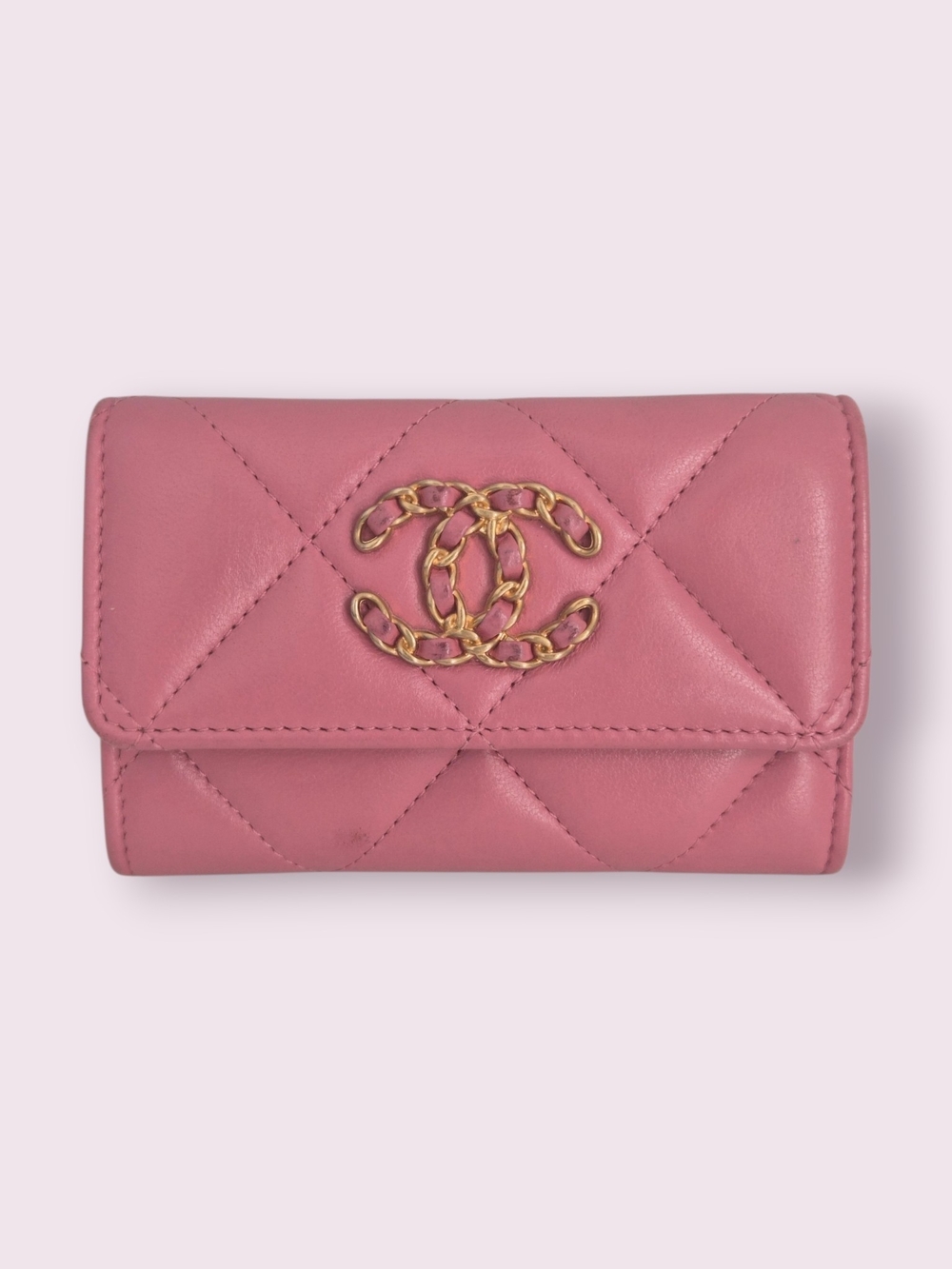 Chanel 19 Pink Quilted Lambskin Leather Wallet